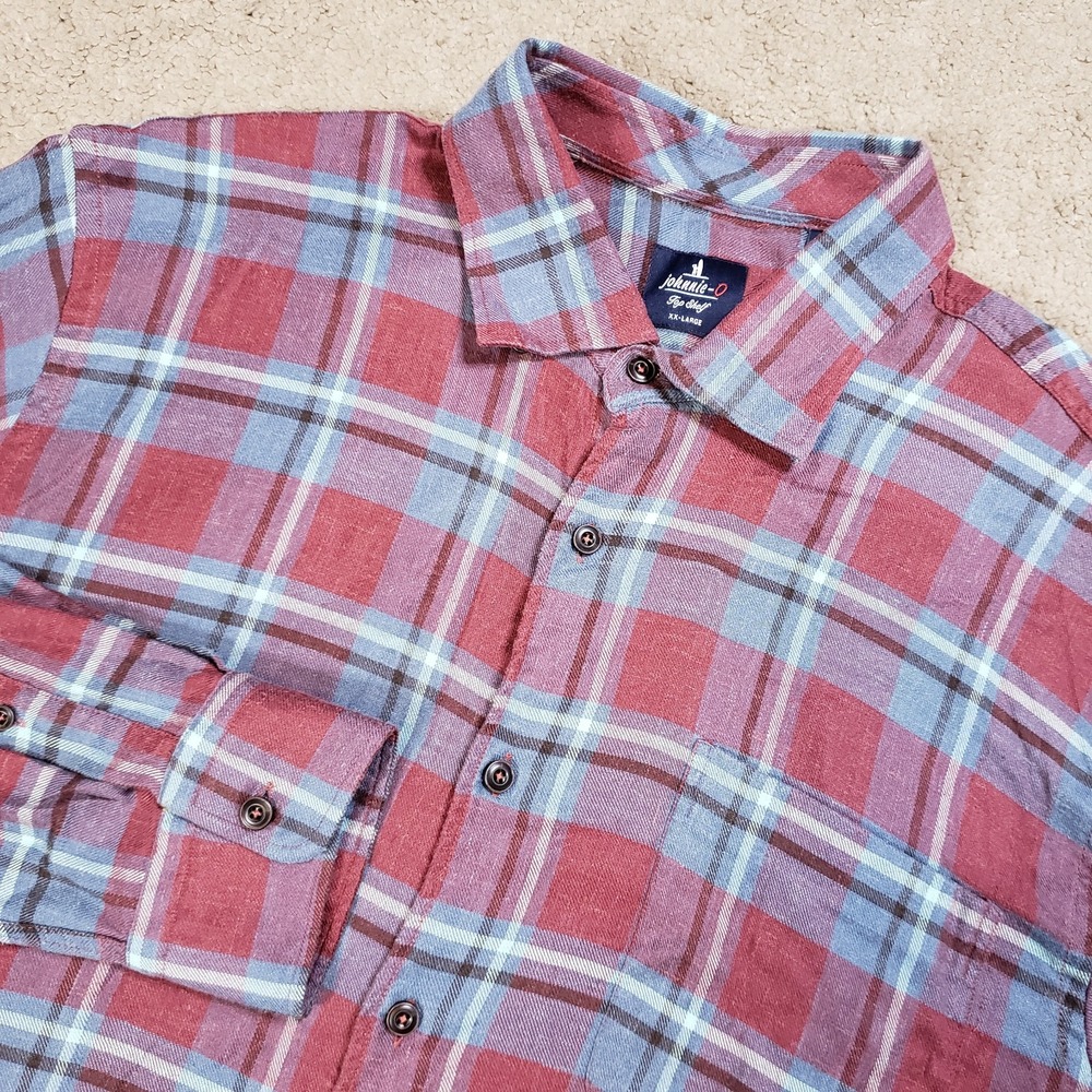 johnnie-O Top Shelf Shirt 2XL XXL Bandana Red Plaid Hemp Blend Caldwell Casual‎